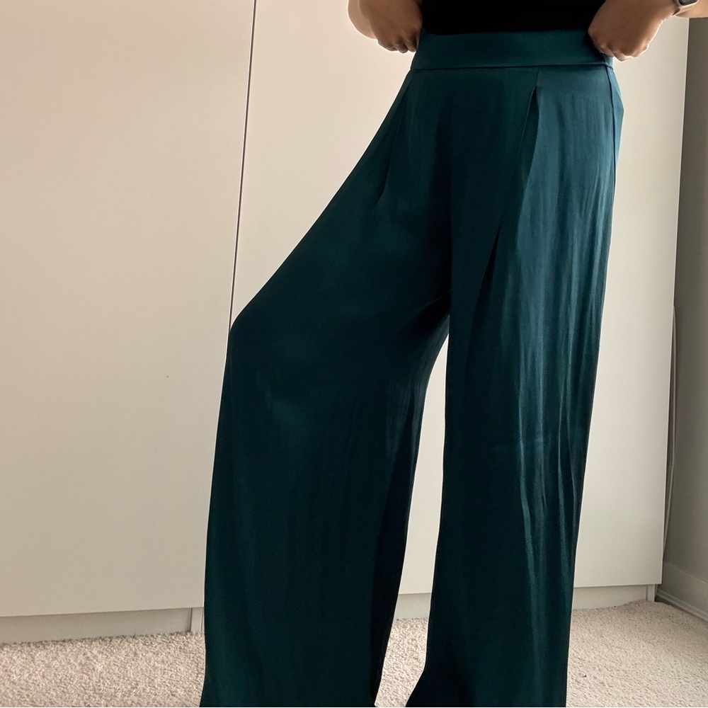 Mango Teal Wide-Leg Women's Pants